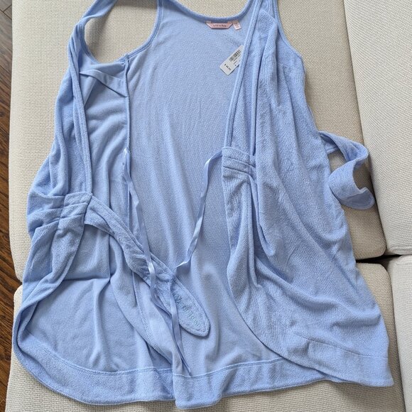 NWT La Vie En Rose Blue Lightweight Sleeveless Wrap-up Towel Bath Robe, Size S - Picture 7 of 10
